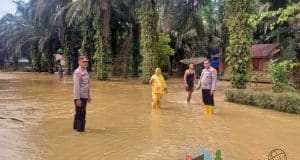 Kapolsek Batahan Cek Kondisi Banjir di Desa Bintungan Bejangkar Baru