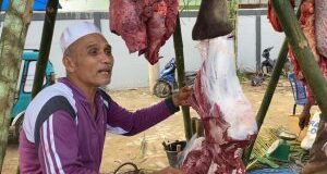 Caleg Terpilih Perindo Jualan Daging Sapi di Pasar Baru Panyabungan
